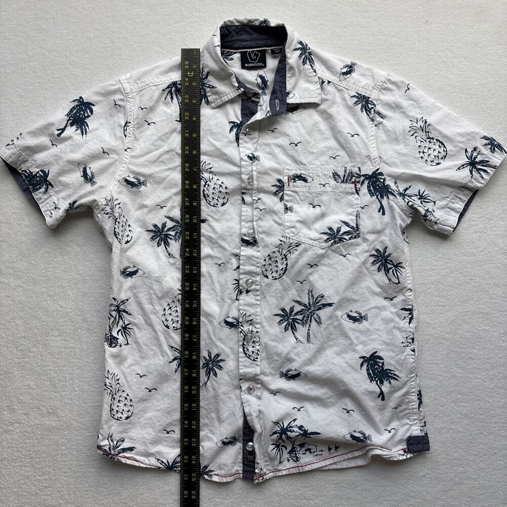 Burnside‎ Men Hawaiian Shirt Medium Short Sleeve Palm Tree Pineaple Fish - Picture 10 of 14